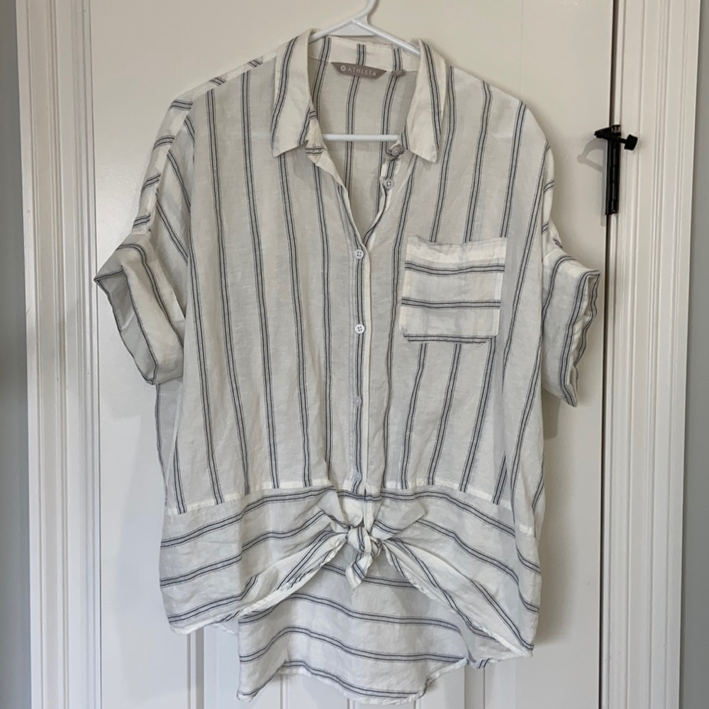Athleta Linen Front Tie Shirt